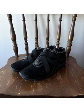 Stuart Weitzman Black Suede Fur-Lined Slip-On Shoes